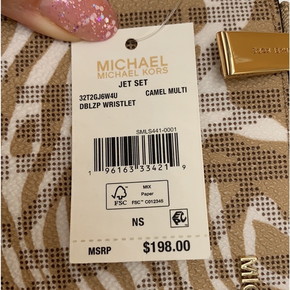 MICHAEL KORS LARGE DOUBLE ZIP WRISTLET WALLET CAMEL MULTI COLOR - Picture 13 of 13